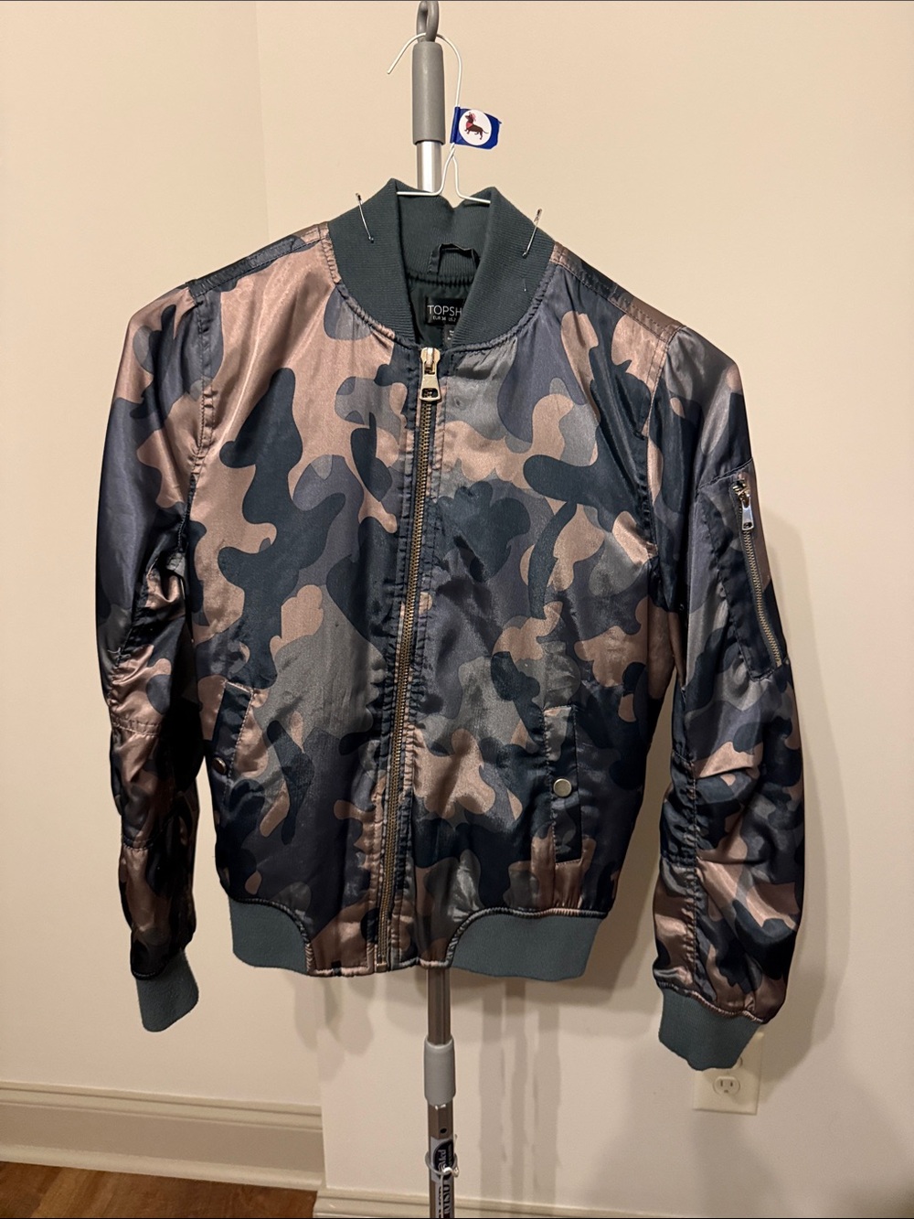 Topshop Women's Camo Bomber Jacket in khaki & Army Green